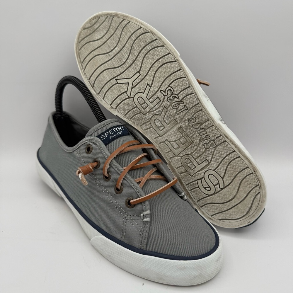 Women’s Sperry Pier View Gray White Canvas Low Top Top-Sider Sneakers Size 8